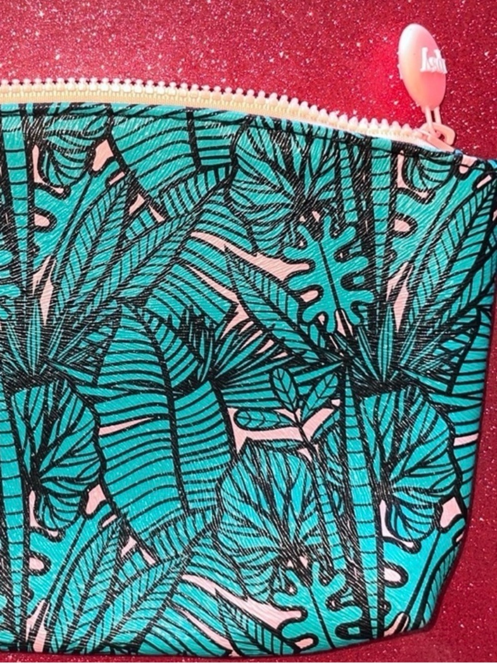 4/$10 Ipsy Glam Bag New Unused July 2019 TROPICAL Palm Teal Green Pink Zip Bag - Picture 6 of 6